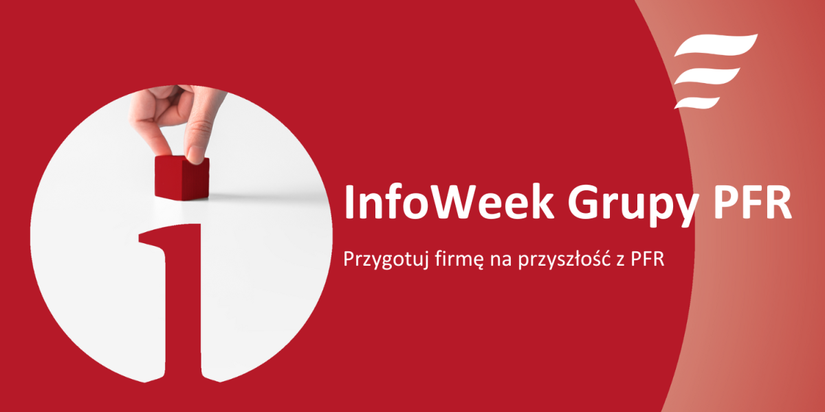 Napis "InfoWeek Grupy PFR" na czerwonym tle