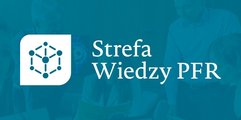 Grafika w odcieniach turkusowych z logotypem Strefy Wiedzy PFR